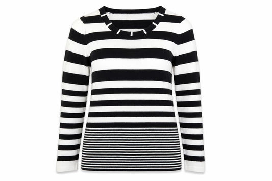 Front view of George women’s blue striped jumper, size UK 14, - blue and white stripes