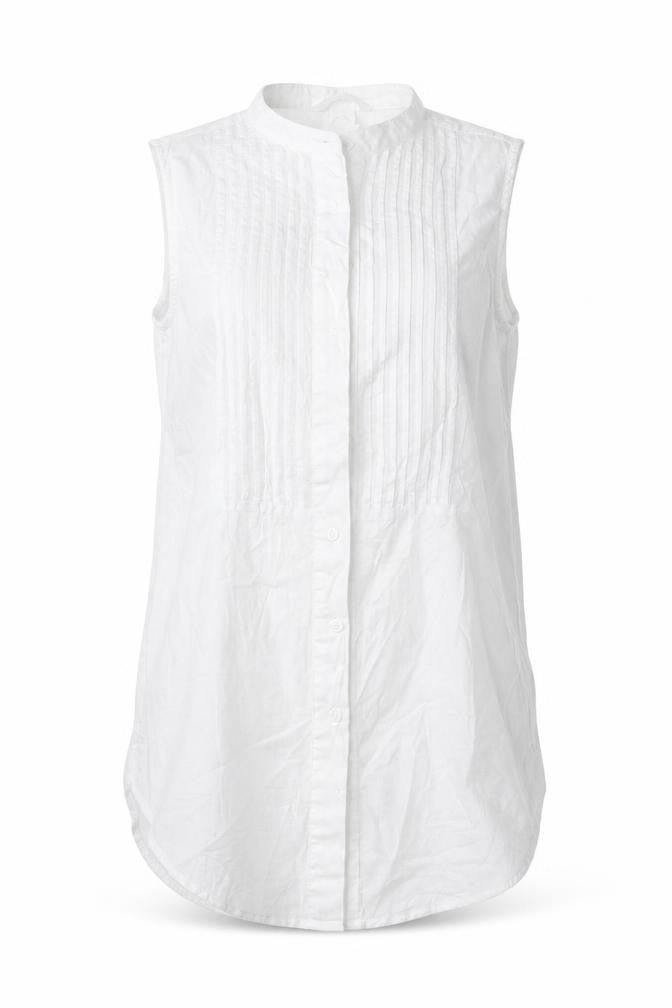 Front view of H&M women’s white basic button-up, size UK 6