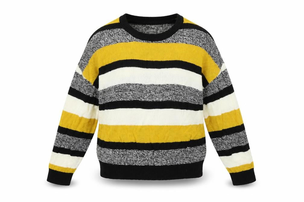 Front view of Divided women’s yellow striped henley jumper, size M
