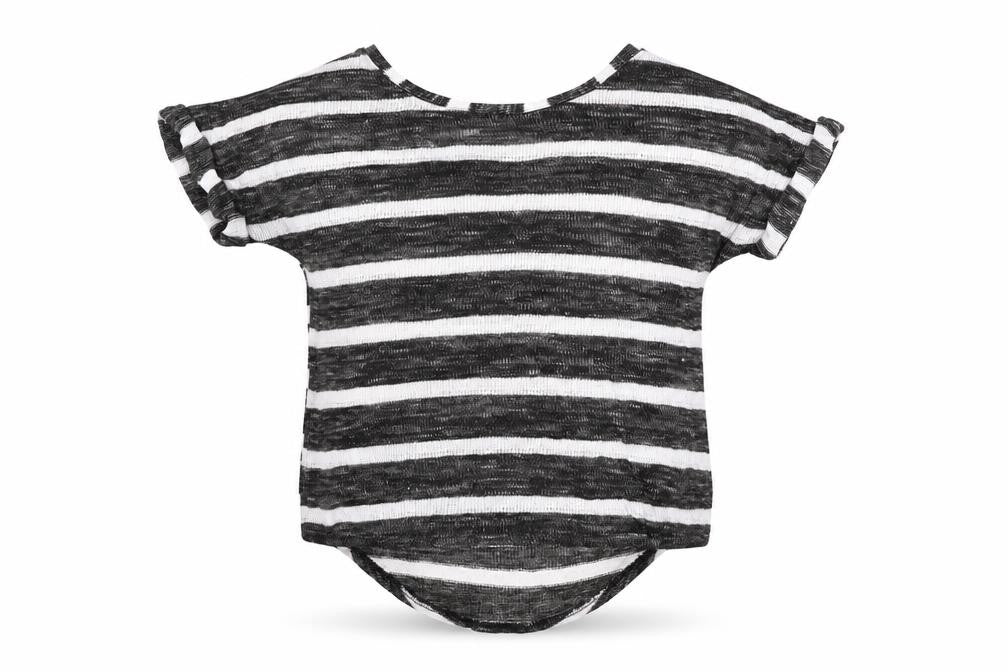 Front view of Miss Selfridge women’s green striped jumper, size UK 10