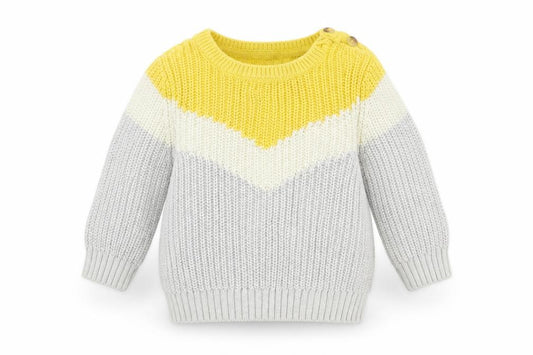 Front view of Marks & Spencer boys’ grey striped jumper, size 0-3, months