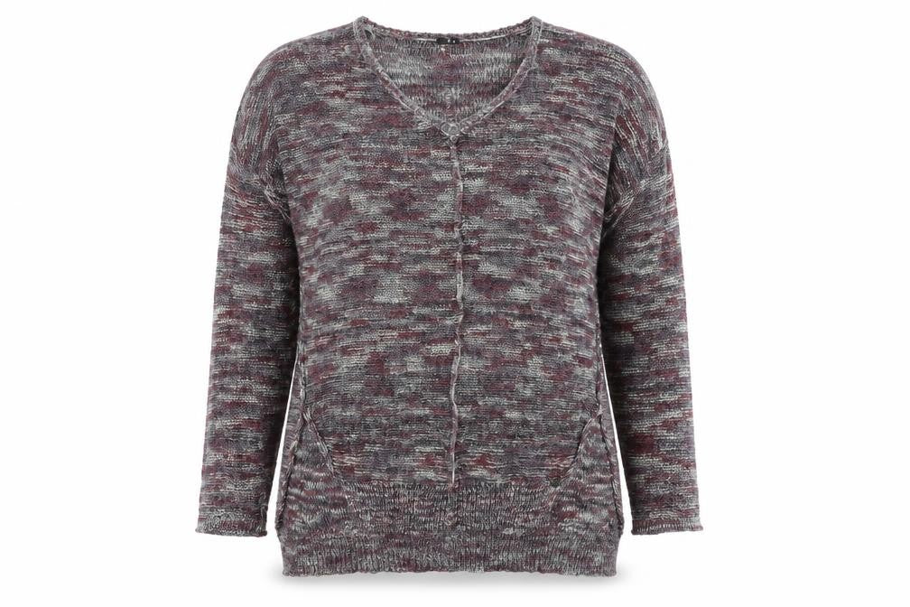 Front view of miss baron women’s purple jumper, size M