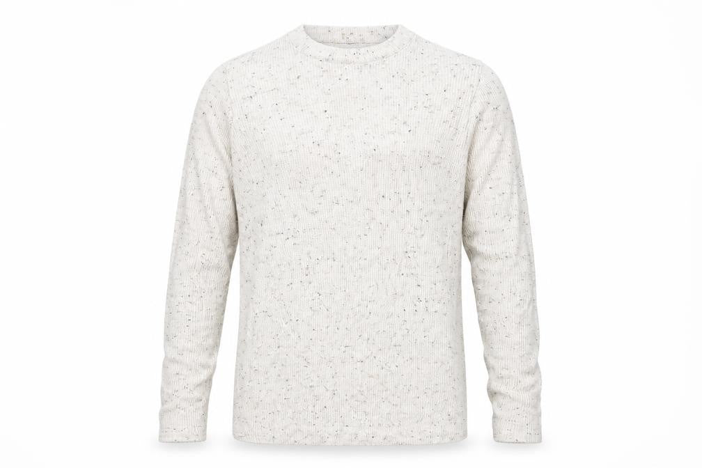 Front view of Boohoo men’s beige houndstooth jumper, size L