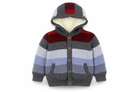 Front view of Marks & Spencer girls’ blue geometric cardigan jumper, size 2, years