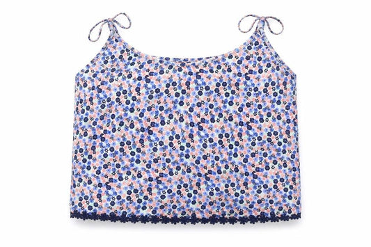 Front view of New Look girls’ blue floral tank, size 10, years