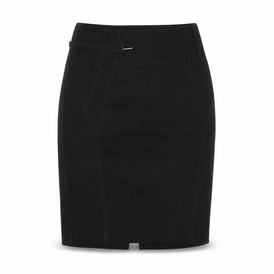 Front view of Atmosphere women’s black flare skirt, size UK 14, - belted