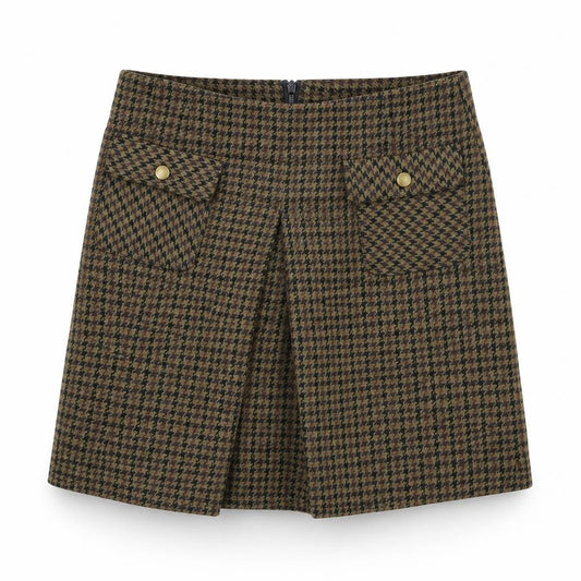Front view of F&F women’s brown a-line skirt, size UK 10