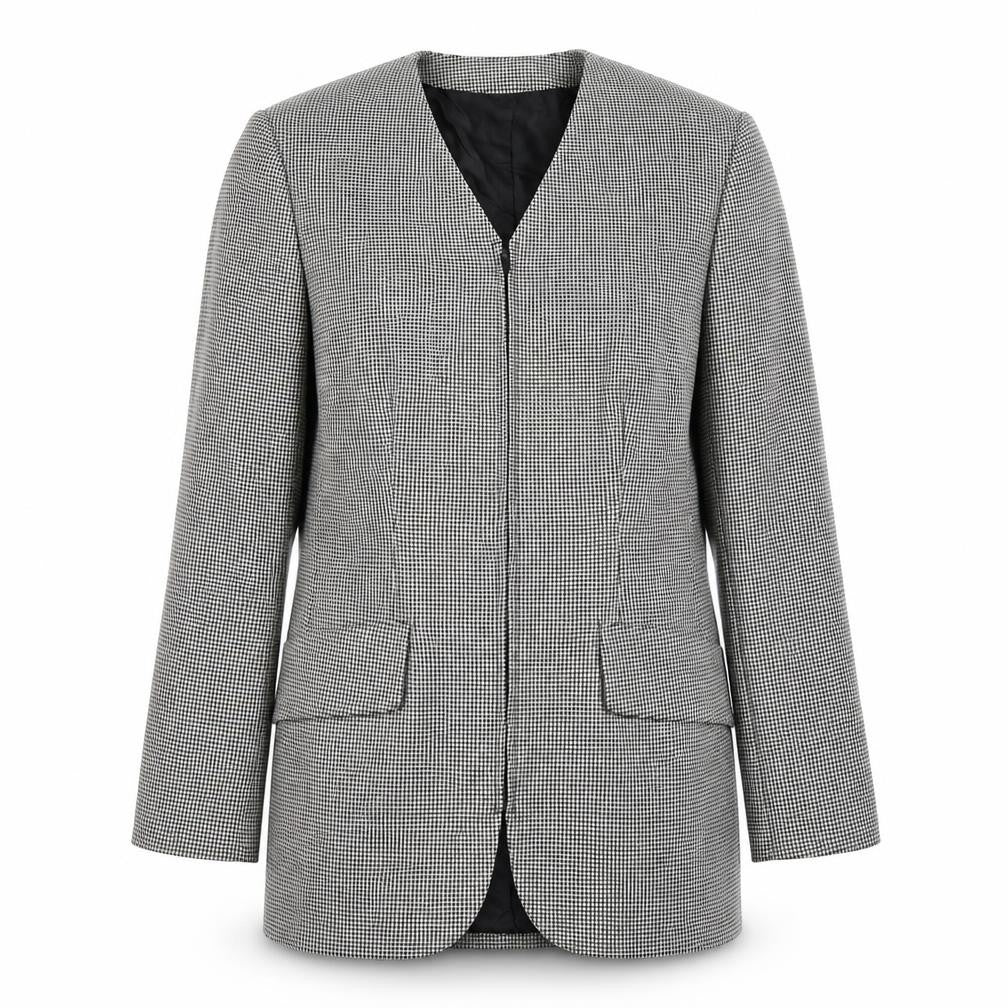 Front view of planet women’s grey check jacket coat, size UK 8