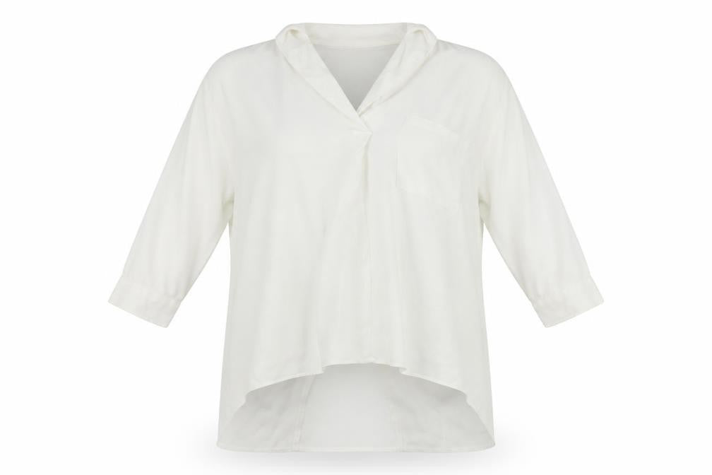 Front view of river island women’s white basic blouse, size UK 10