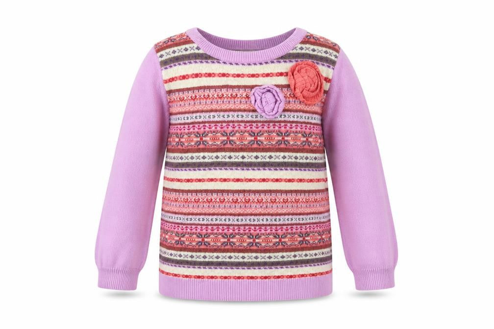 Front view of Marks & Spencer girls’ pink striped knit jumper, size 3-4, years