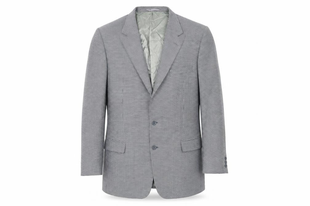 Front view of Preworn men’s blue check jacket suit jacket, size 42