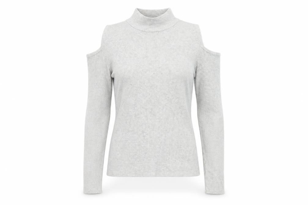 Front view of Atmosphere women’s grey jumper, size UK 10, - open shoulder