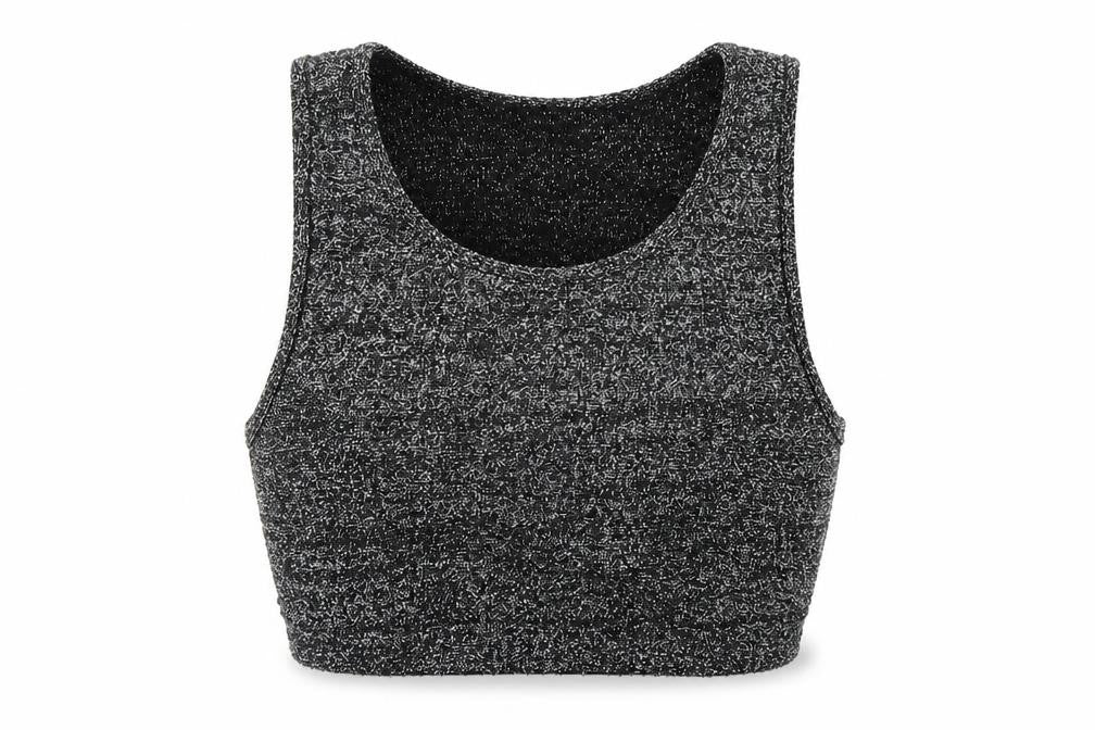 Front view of Sparkle & Fade women’s silver knit basic tank, size S