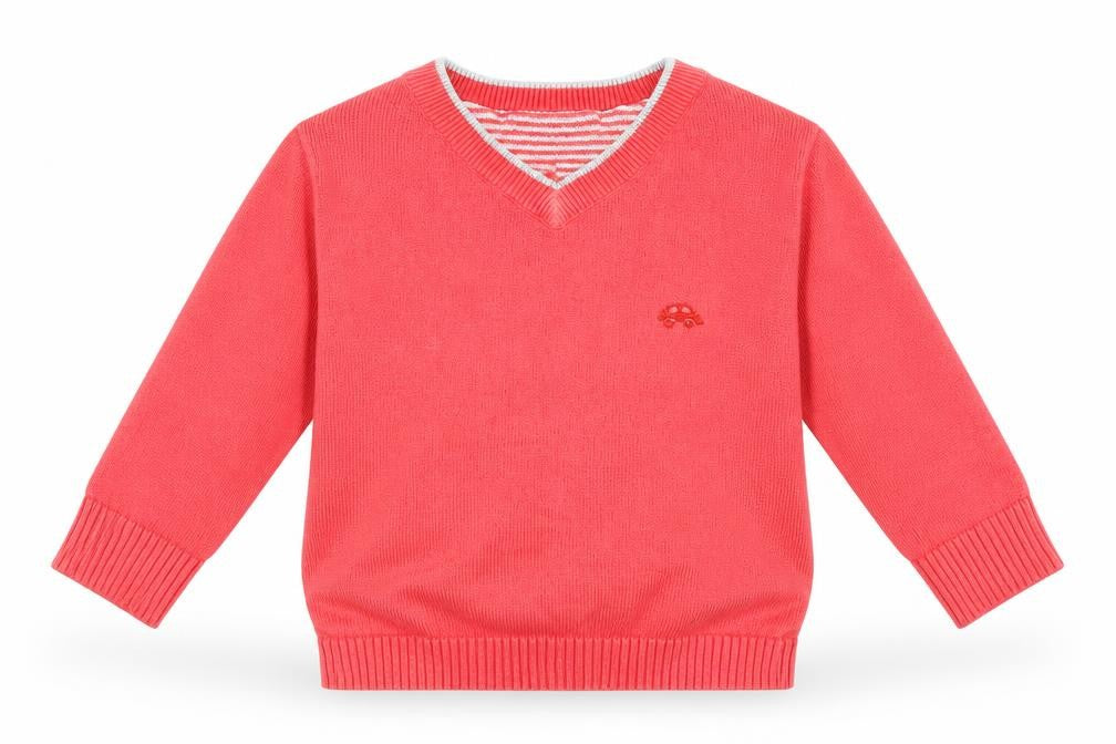 Front view of Next boys’ pink jumper, size 6-9, months