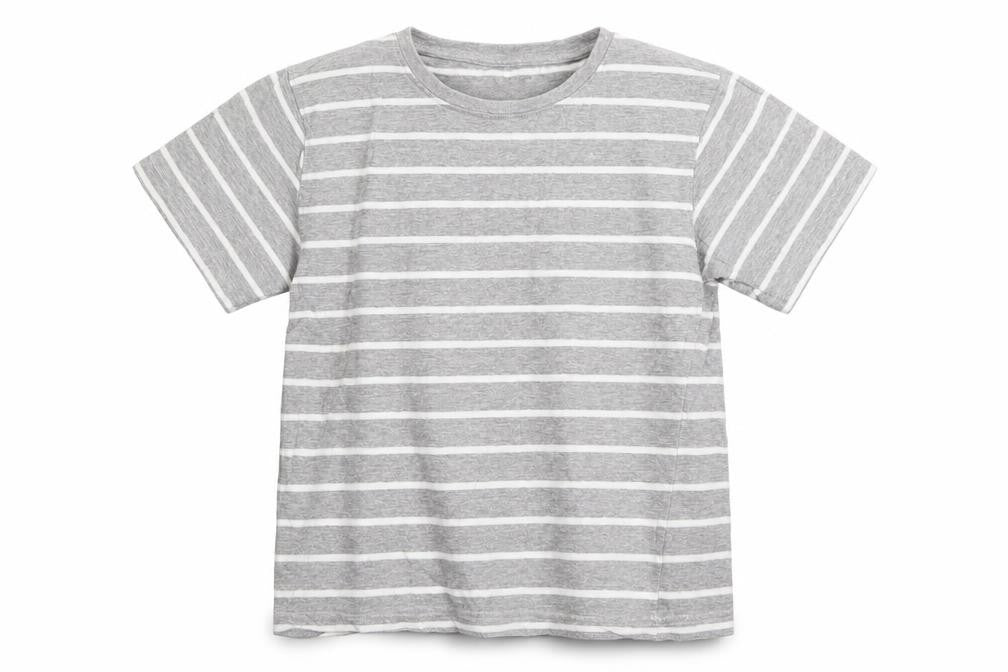 Front view of Rebel boys’ grey striped basic t-shirt, size 5-6, years
