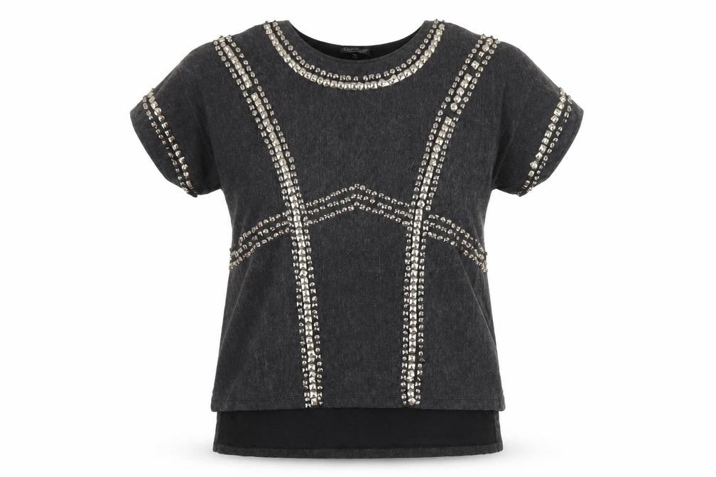 Front view of Topshop women’s grey jersey basic t-shirt, size UK 12