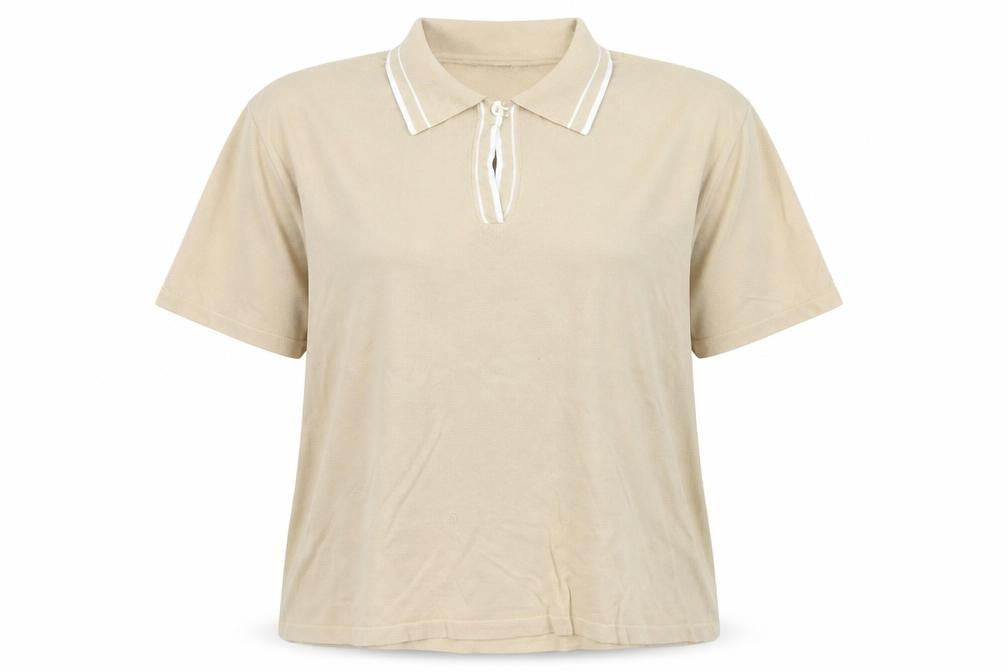 Front view of Bonmarché women’s beige knit basic t-shirt, size XL