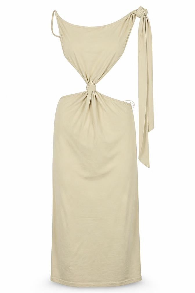 Front view of Stassie women’s beige a-line, size UK 8