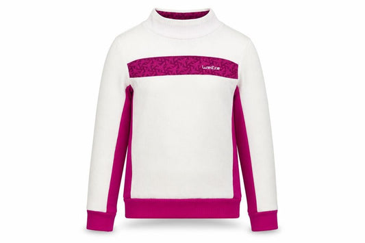 Front view of Decathlon girls’ white pullover sweatshirt, size 10, years