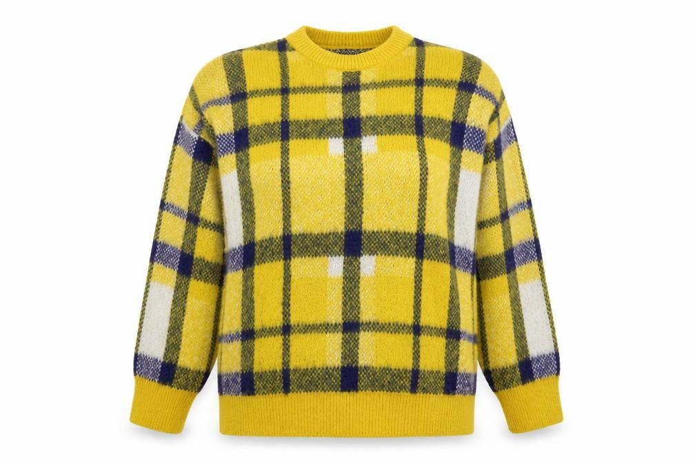 Front view of Warehouse women’s multicoloured check knit jumper, size UK 12
