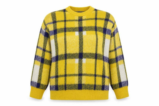 Front view of Warehouse women’s multicoloured check knit jumper, size UK 12