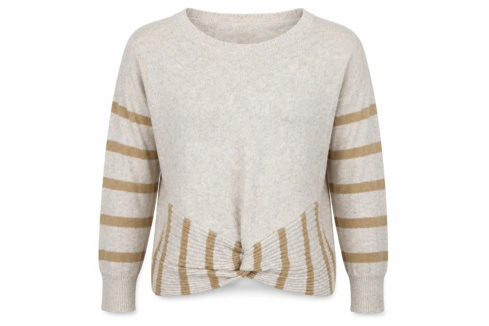 Yes Lola Womens Beige Striped Knit Pullover Jumper Size L