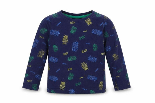 Front view of Primark boys’ blue pullover sweatshirt, size 3-4, years - robot print