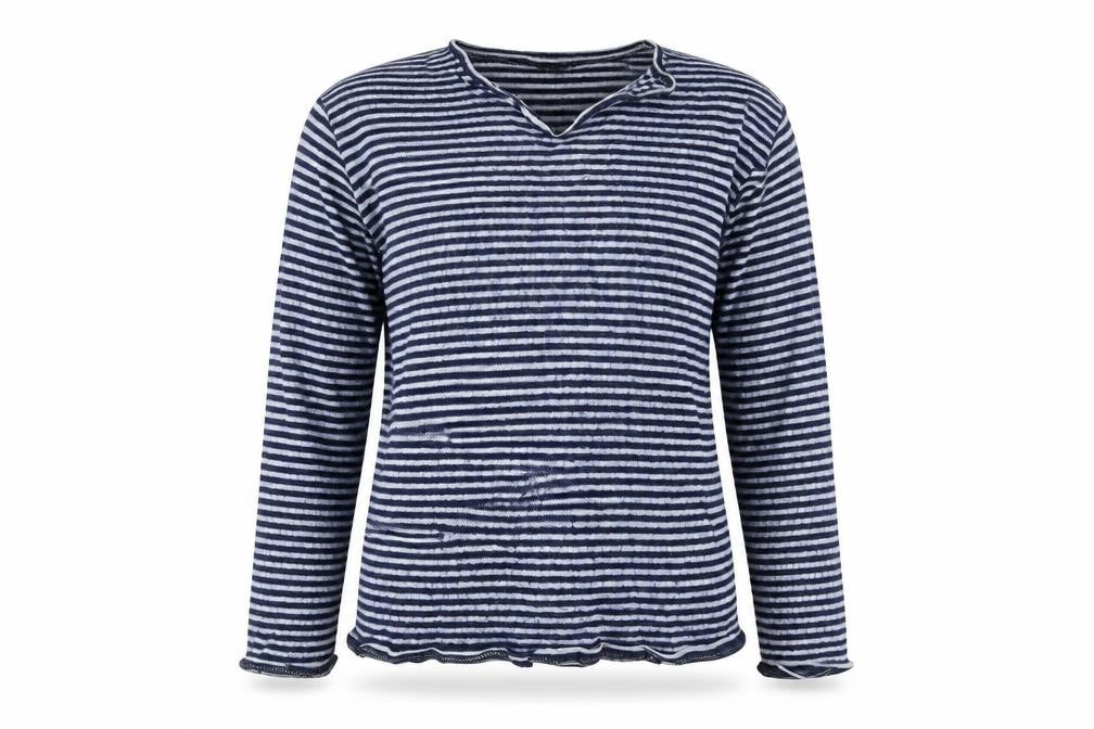 Front view of Submariner women’s blue striped jumper, size L