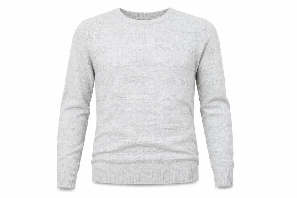 Front view of Marks & Spencer men’s grey striped jumper, size L