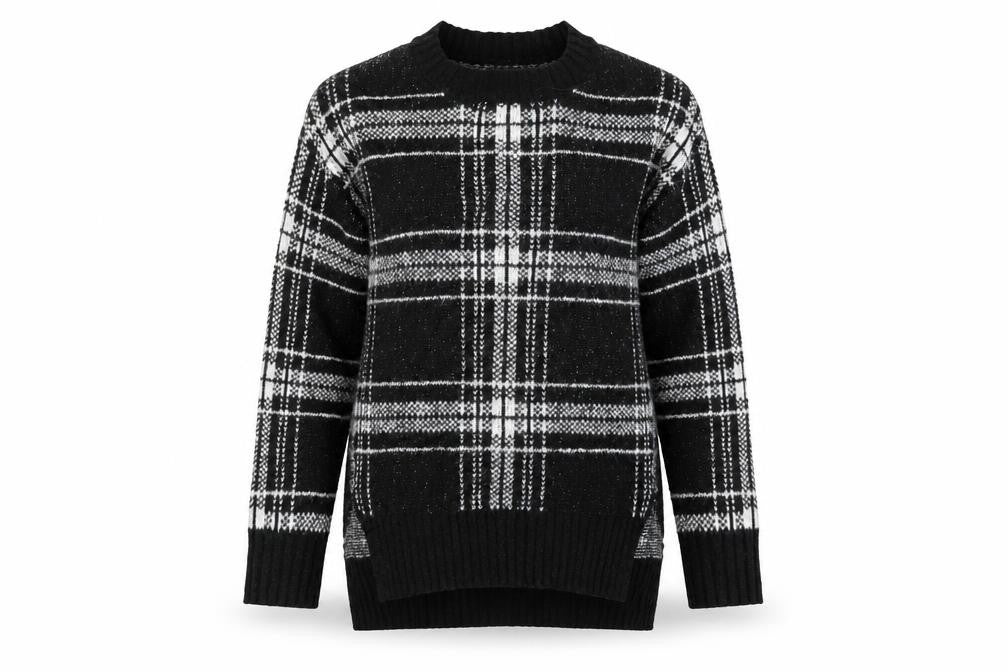 Front view of Marks & Spencer women’s black check jumper, size S