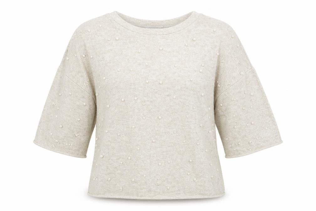 Front view of Zara women’s beige jumper, size M, - studded front