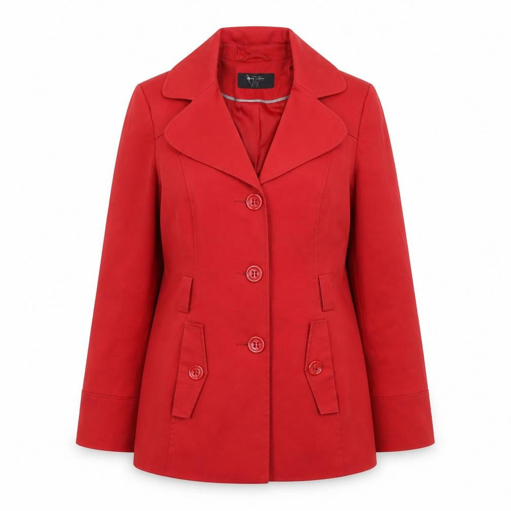 Front view of BHS women’s red jacket, size UK 10