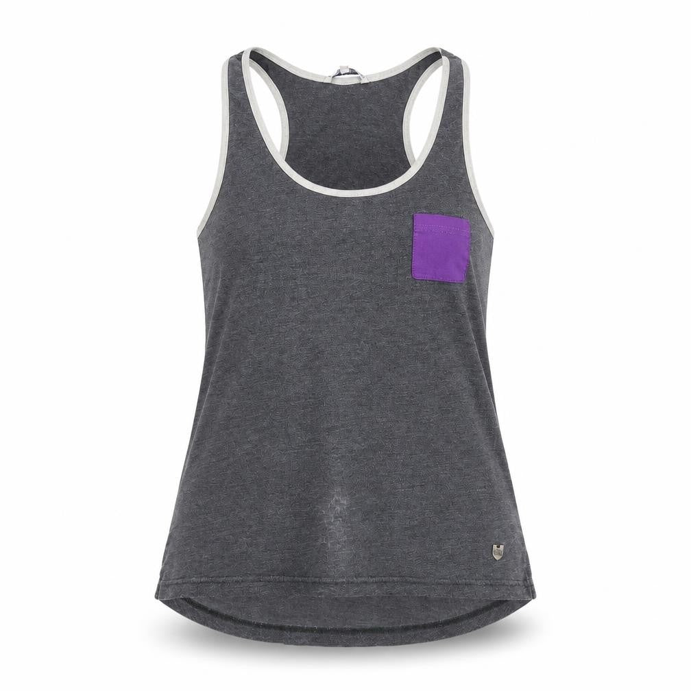 Front view of Rupert & Buckley Clothing women’s grey basic tank, size UK 10