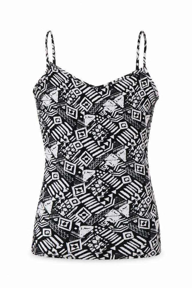 Front view of Tu women’s white geometric basic tank, size UK 14