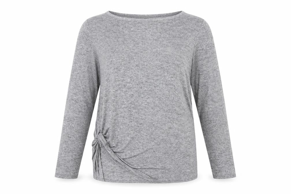 Front view of Dorothy Perkins women’s grey basic blouse, size UK 12