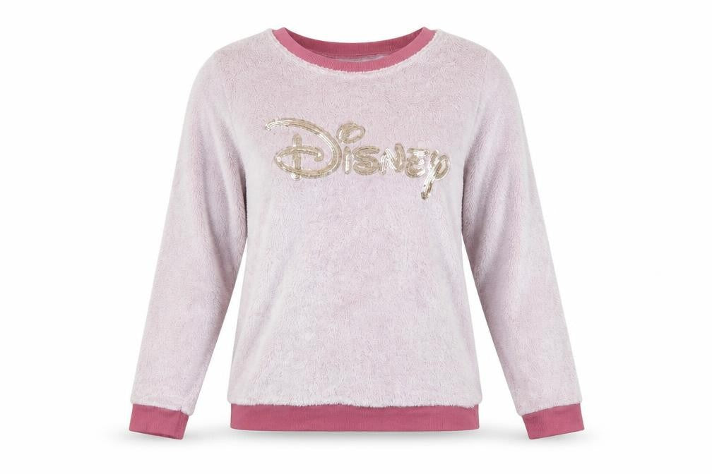Front view of Disney women’s pink solid capri pyjama top, size XS, - disney
