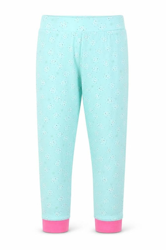 Front view of Mini Club girls’ blue jogger trousers, size 5, years - v