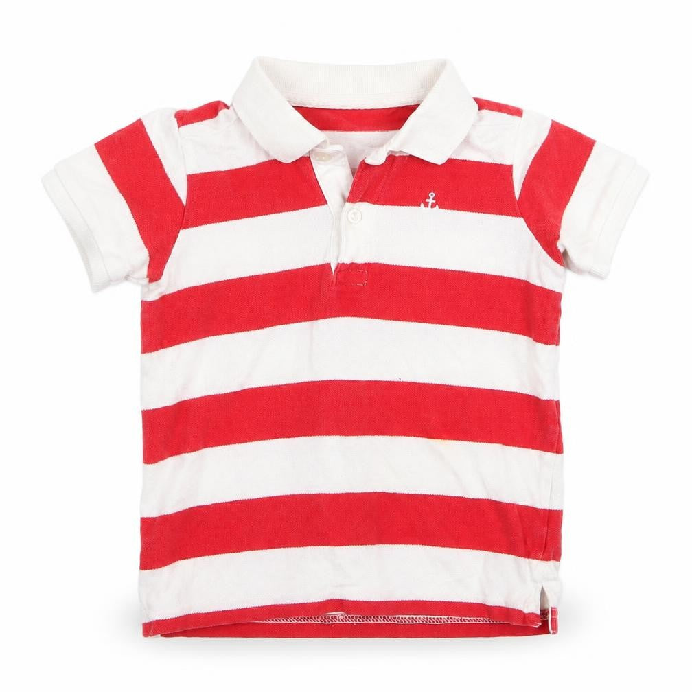 Front view of H&M boys’ red striped basic polo, size 2, years