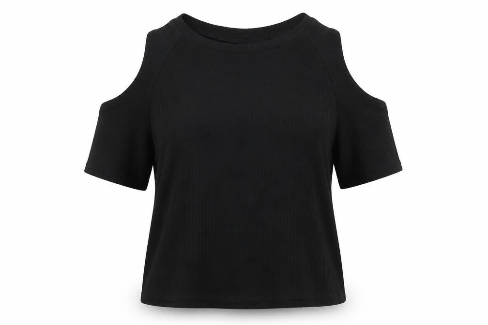 Front view of H&M women’s black colourblock basic t-shirt, size M