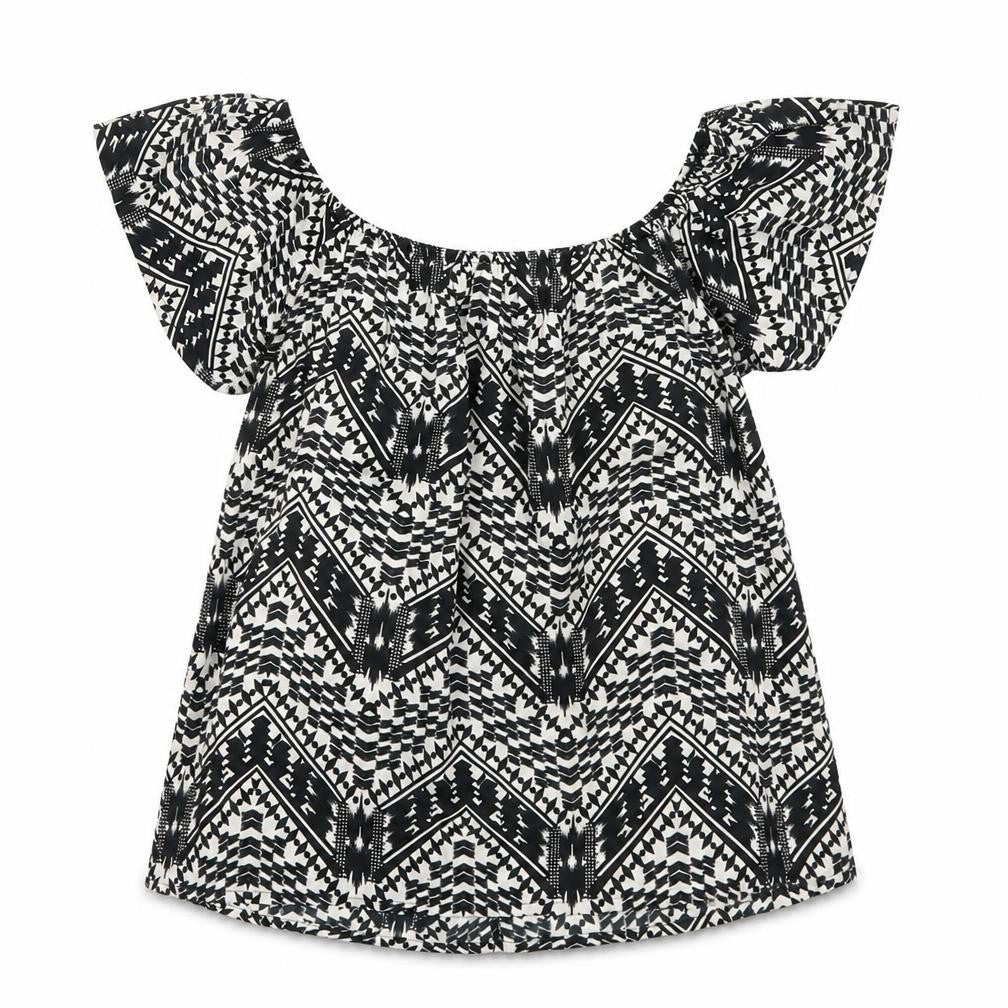 Front view of Primark women’s black geometric basic t-shirt, size UK 8