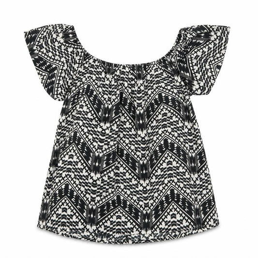 Front view of Primark women’s black geometric basic t-shirt, size UK 8