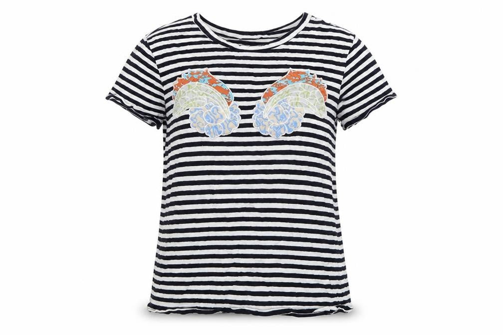 Front view of Zara women’s blue striped basic t-shirt, size S