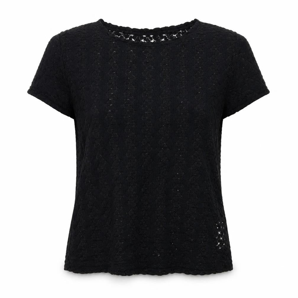 Front view of Nouveau women’s black basic t-shirt, size S