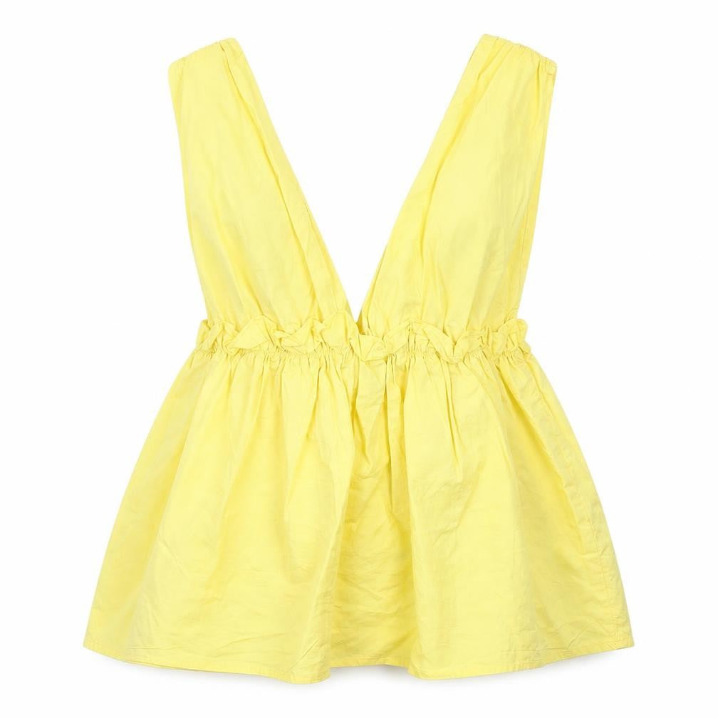 Front view of Missguided women’s yellow basic blouse, size UK 6