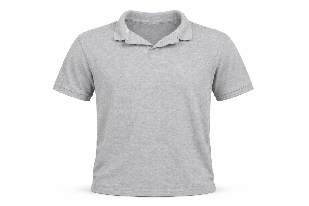 Front view of Piquepolo boys’ grey rayon basic polo, size M