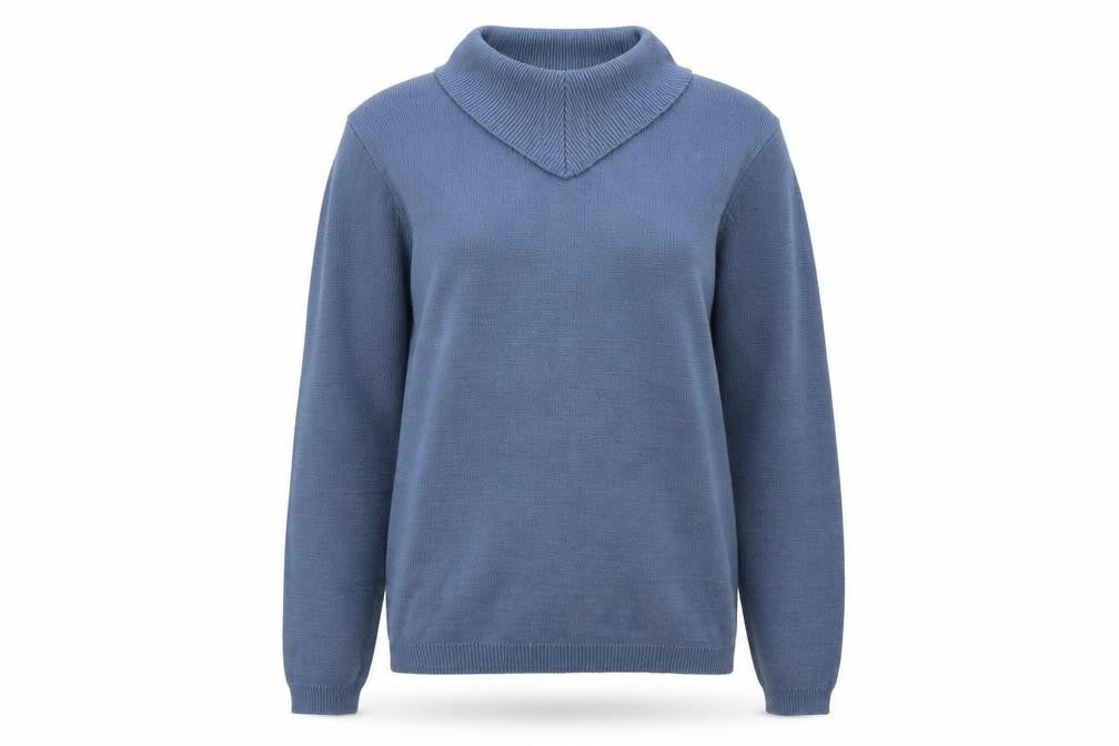 Front view of Bonmarché women’s blue knit jumper, size S