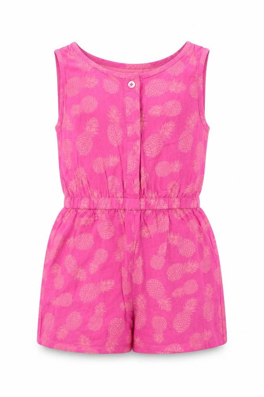 Front view of Evie girls’ pink spotted playsuit one-piece, size 2, years - pineapple