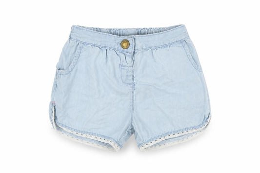 Front view of Tu girls’ blue cut-off shorts, size 2, years