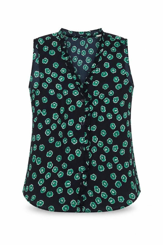 Front view of Whistler women’s blue floral basic button-up, size UK 6