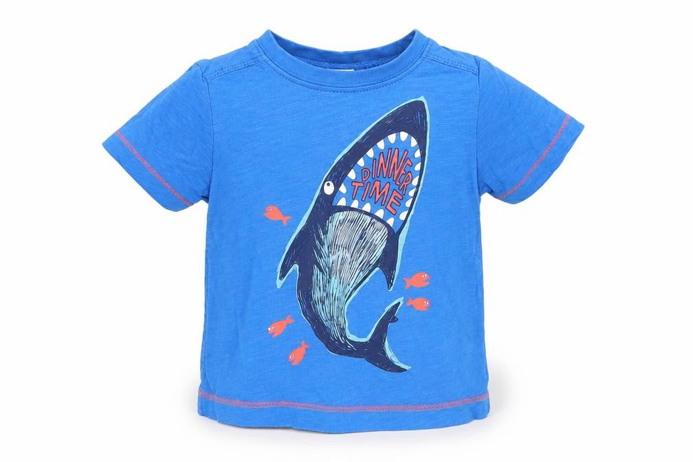 Front view of Mini Club boys’ blue basic t-shirt, size 9-12, months